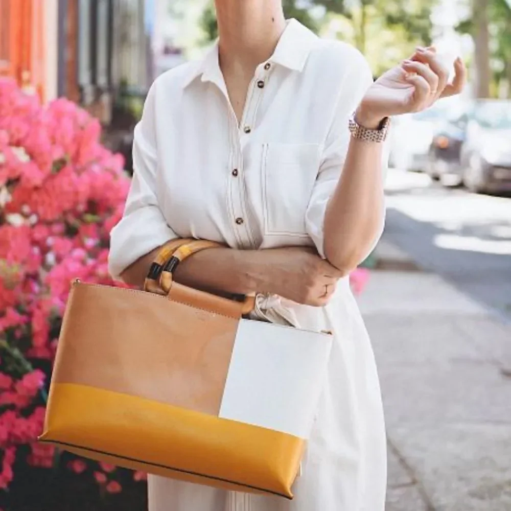 Tory Burch Tan and White Tote